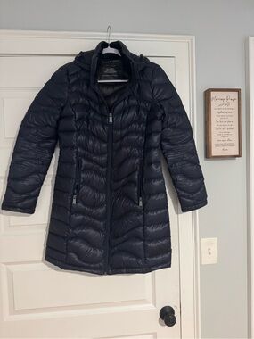 Andrew Marc Women's Long Quilted Puffer Coat - Navy